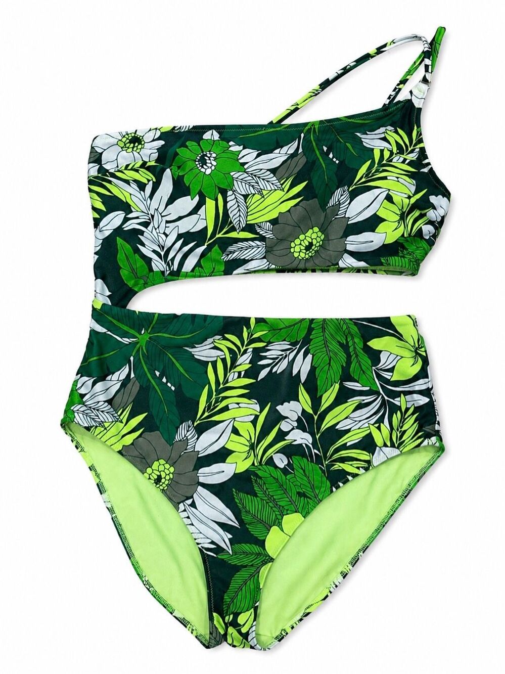 Aerie Tropical Floral One Shoulder High Waist Bikini Set Large